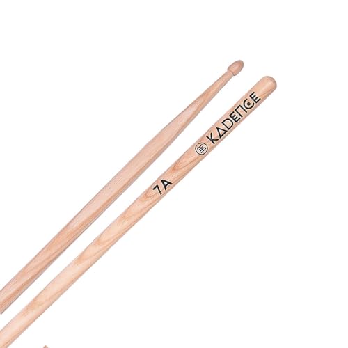 Image of Kadence HW7A Jamming Series Drumsticks | 7A Size Hickory Wood | Acorn Tip with Smooth Matte Finish | Pair Weighs 70 g | Natural