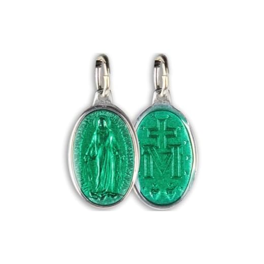Médaille de la Vierge Miraculeuse, en aluminium,forme ovale et email couleur. Entièrement produite à Lourdes. 100% Made In Lourdes. (Verte)