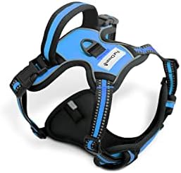 FurDreams Dog Harness  Secure Padded Vest Harness, Comfortable Material with Reflective Strips, Non-Restrictive, No Choke Fit with 4 Adjustable Straps, No Pull, Clip On Easy (Small, Black)