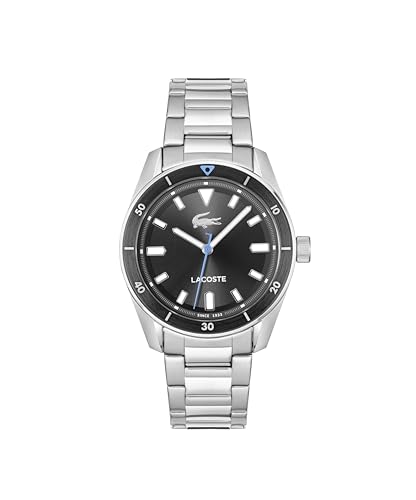 Lacoste Reloj con Movimiento de Cuarzo de Tres Manecillas para Hombre Colección Boston con Correa de Acero Inoxidable Plateada - 2011433