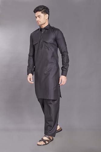 Image of DIVISIVE Men's Cotton Blend Pathani Kurta Pyjama Set