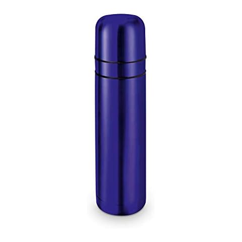 ROMINOX Gift Item, Insulated Jug // Cup with 2 Lids, Blue, Elegant Thermos Jug, Screw Cap with Push Opening, Integrated Second Cup, 750 ml, Outdoor, Hiking, Office Cover