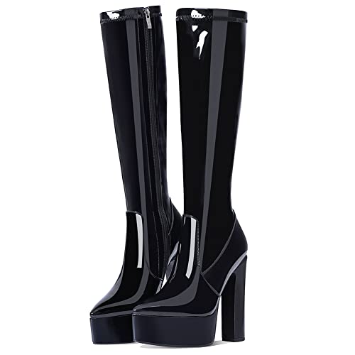 platform heel knee boots