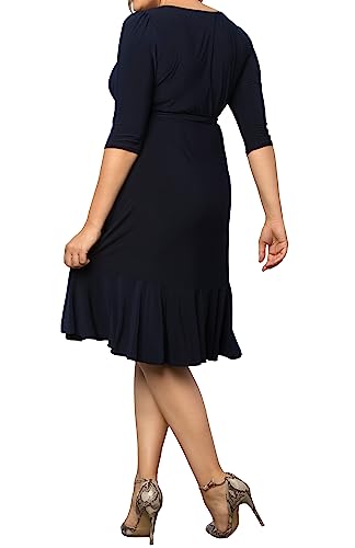 Image of Kiyonna Plus Size Whimsy Ruffled Midi Wrap Dress with Sleeves - Cocktail, Party, Wedding Guest or Work