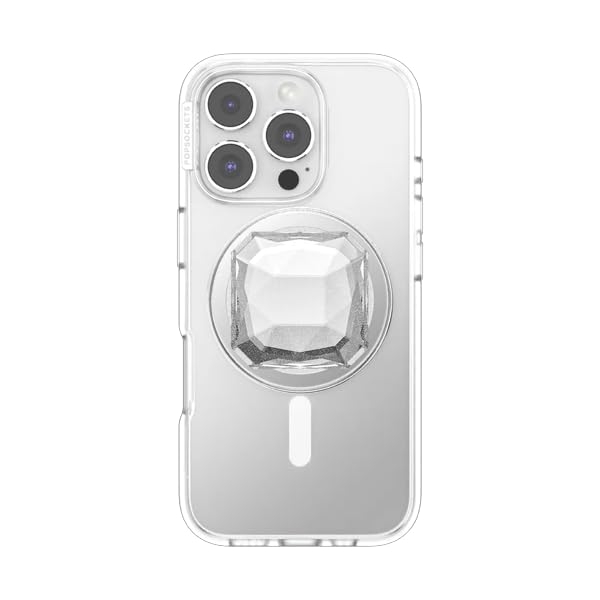 Image of PopSockets Phone Grip for MagSafe, Magnetic Holder, Phone Stand, Heart - Pillow Cut Heart Clear Glitter