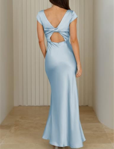 Image of Halfisland Womens Summer Satin V Neck Cap Sleeve Midi Dress Wedding Guest