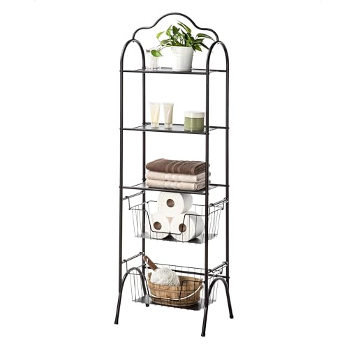 Home Zone Living Bathroom Organizer - 5-Tier Freestanding Storage Shelves with Basket Style Shelving, Oil-Rubbed Bronze (CAD7002U)
