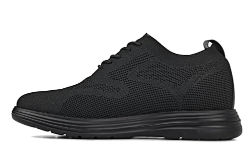 CALTO Men's Invisible Height Increasing Elevator Shoes - Black/Black Sole Ultra Light-Weight Lace-up Knitted Sporty Walker - 2.8 Inches Taller - X2631 - Size 10 D(M) US3