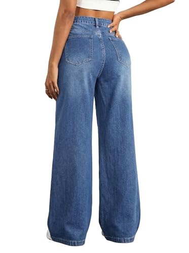 EMMIOL Women's Wide Leg Baggy Jeans Mid Rise Butt Lifting Stretchy Denim Pants 2026 BBL Boyfriend Back Patchwork Jeans