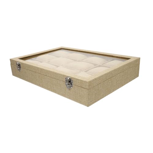 Boîte à montres 12 emplacements en jute beige pour rangement maison