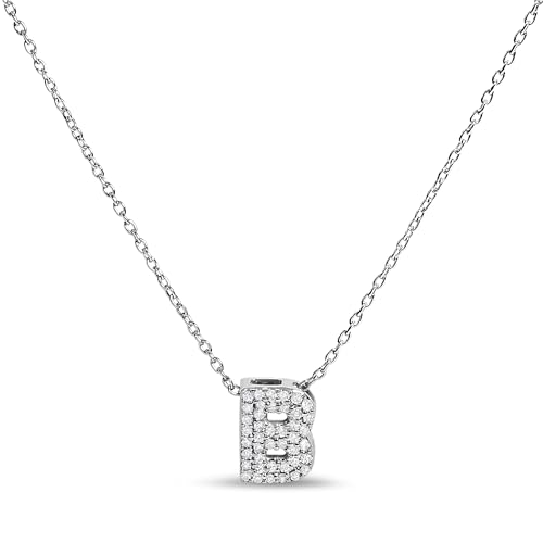 10K White Gold Diamond Accent "B" Initial Bubble Pendant Necklace