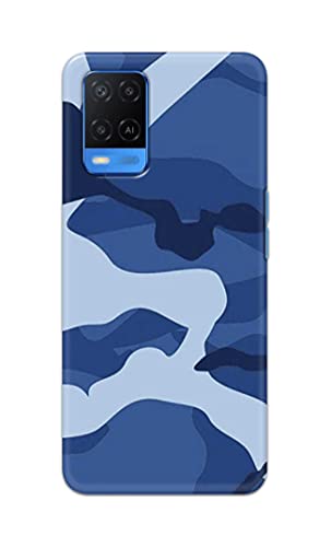 Image of Printed Hard Back Cover Case for Oppo A54 4G Back Cover (Army Blue Pattern) -702