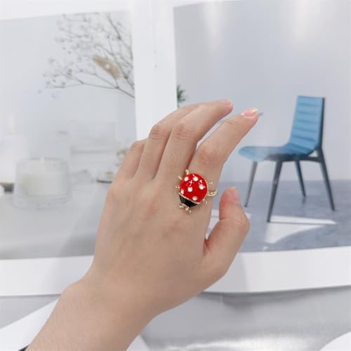 Cute Red Ladybug Wrap Finger Ring 14k Gold Plated Enamel Insect Animal Open Adjustable Knuckle Tail Stacking Statement Rings Promise Eternity Thin Bands Dainty Festival Jewelry for Women Daughter2