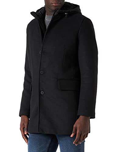 TOM TAILOR Denim Herren Wollmantel mit Kapuze 1032441, 29999 - Black, XXL