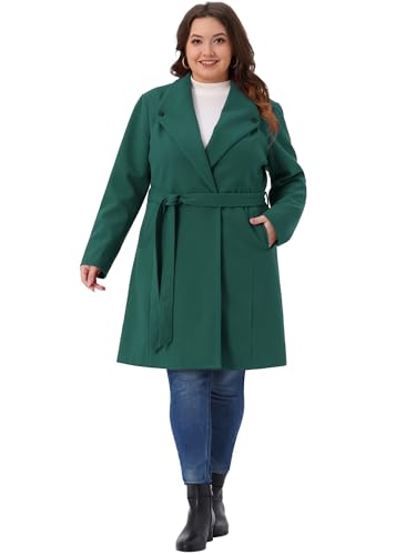 Agnes Orinda Plus Size Winter Coats for Women Lapel Single Breasted Belted with Pocket Pea Coats Trench Coats3