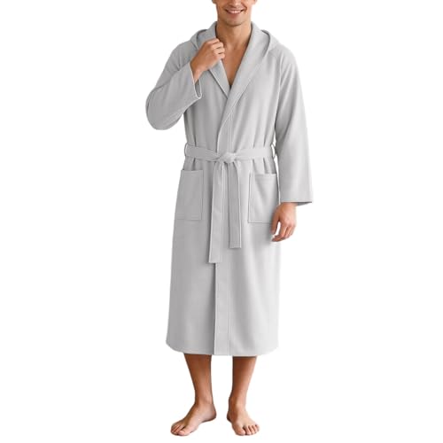 Albornoz para hombre, verano, otoño, pijama, manga larga, abrigo con capucha, suave y cómodo, chaqueta con capucha, con cinturón, monocolor, ropa de salón, respetuosa con la piel