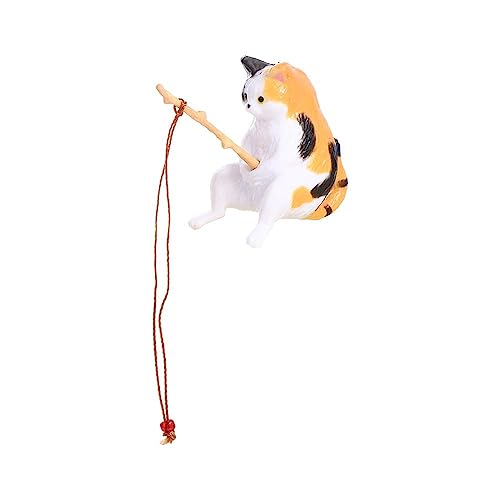 Image of Leadigol Cat Fishing Figurine Mini Cute Cat Statue Decor Mini Cat Fishing Fish Tank Ornaments Aquarium Miniature Figurines Animal Statues Ornaments for Home Decoration