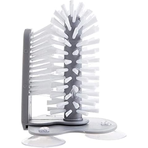LATRAT Glass Washing Brush with Suction Cups, Glass Brush Dish Brush, Double Sided Bristle Brush with Suction Cup, Grey Glass Brush for Bar Kitchen Sink Cleaning Tools Cover
