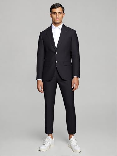 Classic Men's Two-Piece Suit, Black, 2-Button Blazer with Notch Lapel and Flat Front Pants2