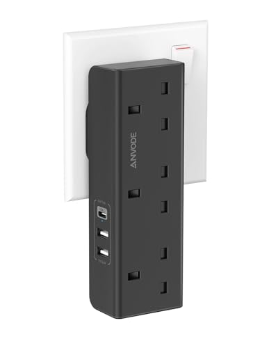 Multi Plug Extension with USB C Slot, 3 Way Plug Wall Charger Socket, Multi Outlets Extender Adapter UK for School, Home, Kitchen, Office (Black)