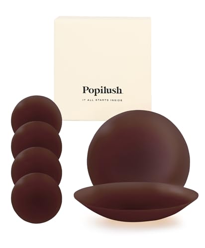 Image of Popilush Nipple Covers for Women Sticky Bra Pasties 2 Pairs Espresso Small | Adhesive Silicone Nipple Cover Pezoneras Para Mujer Nipple Shield Waterproof with Travel Case S (Fits A-C Cups)