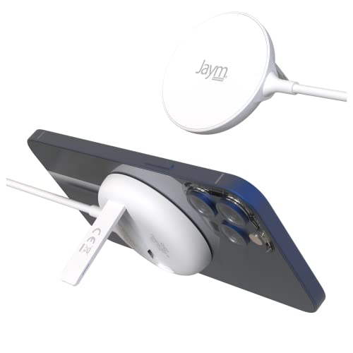 JAYM - Caricabatterie wireless magnetico con funzione stand - induzione rapida intelligente QI 15W Bianco