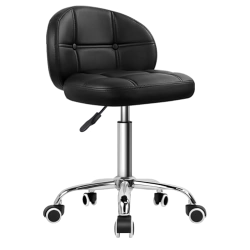 KKTONER Retro Rolling Stool with Wheels Swivel PU Drafting Stool