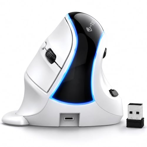 Image of J-Tech Digital Wireless Mouse, Vertical Ergonomic Mouse with Bluetooth Dual Modes + USB Dongle + Rechargeable w / 2.4GHz Wireless + Adjustable DPI 3200 for Laptop, Desktop, PC, Mac [V638W], White