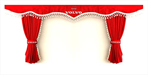 Perflex Ensemble complet de rideaux de chambre pour camion avec pompons blancs et crochets avec logo Volvo Rouge Cover