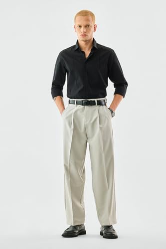Image of SNITCH Men Casual Wear Chinos | Baggy Fit Wide-Leg Solid Trousers | Stretchable Cotton Blend Pants for Summer Outings