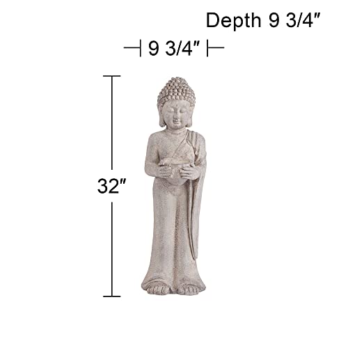 John Timberland CH171101 Standing Buddha Statue Sculpture Zen Asian Japanese Garden Decor Indoor Outdoor Front Porch Patio Yard Outside Home Balcony House Exterior Lawn Gray Faux Stone Resin 32 Inch Tall thumb #3