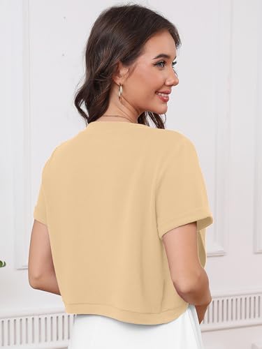 Image of Heymoments Women's Short Sleeve Bolero Shrugs Lightweight V-Neck Open Front Cropped Cardigan (S-2XL)