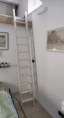 Scala in legno massello per soppalco, letto a castello, cameretta, soffitta, garage, camper MAX resistenza (Altezza cm 275 / Larghezza cm 45)