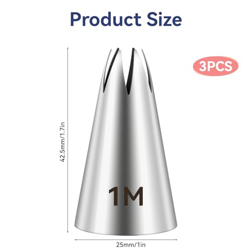 3pcs 1M Cake Piping Tips, Decorating Supplies, Nozzles for Buttercream, Icing, Birthday Cakes, Cupcakes - Baking Tools for DIY Art