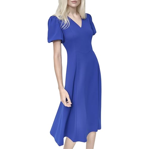 Image of DKNY Women's Bubble Sleeve V-Neck Fit & Flare Mini Dress