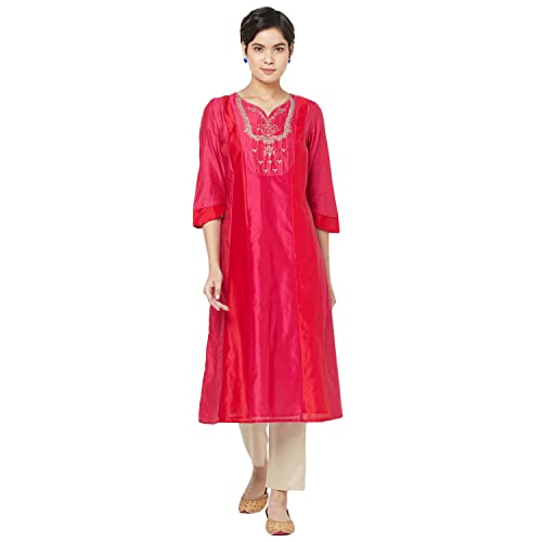 Image of Fabindia Women Cotton Silk Zari Striped Long Kurta