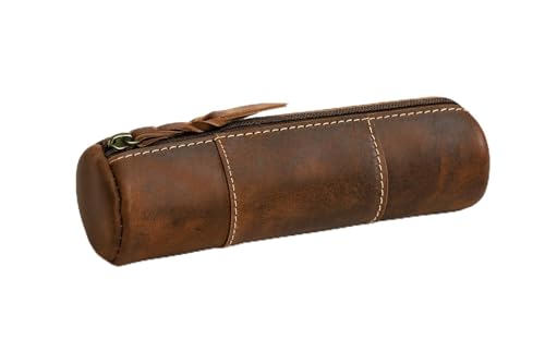 Handcrafted Genuine Leather Pencil Case Vintage Brown Zipper Pouc...