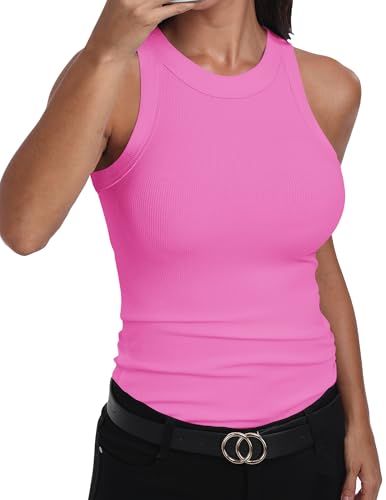 GEMBERA Womens Sleeveless Racerback High Neck Casual Basic Cotton Ribbed