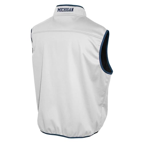 NCAA Michigan Wolverines Adult Mens College White Mock Neck Softshell Full Zip Sleeveless Vest Jacket2