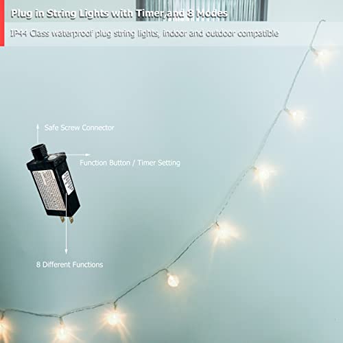 Mycozylite Led String Lights Plug In, Decorative Indoor String Lights, 20 Crystal Bubble Globes, 3V Low Voltage Transformer, Multifunction With Timer, Extendable, Warm White #TOP3