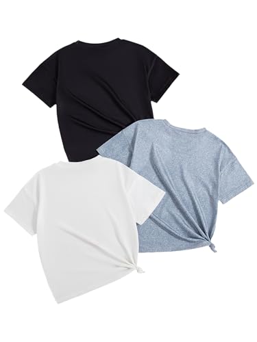 Girls Short-Sleeve Graphic T-Shirts Crewneck Kids Tee Tops, Girl Summer Casual Clothes Outfit 3 Packs2