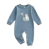 Scloutarry Newborn Boy Hunting Clothes Mallard Duck Baby Jumpsuit Long Sleeve Dog Romper Bodysuit Infant Fall Outfits (Blue, 6-12 Months)