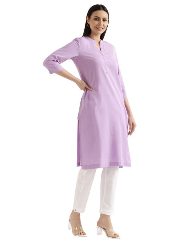 Image of SAADAA Women's Cotton Long Kurta Pant Set | Straight Fit Kurta with Trouser | Traditional Ethnic Wear for Daily & Festive Use