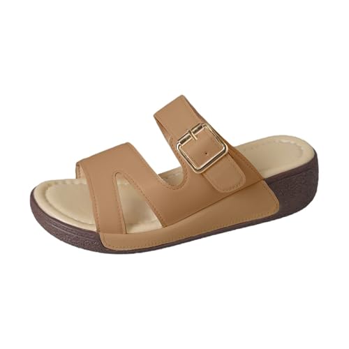 Cocila Sandalias Planas Mujer De Playa con Gruesa para Mujer, Informales, Huecas, Garras Lobo Niño (Khaki, 40) Deportiva Suelo Antideslizante Chanclas Piscina Trenzadas Sandalia Roja Zapatillas