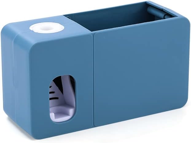 Toothbrush Holders,Toothbrush Holder 2 in 1 Toothpaste Dispenser with Toothbrush Holder Wall Mount Automatic Tooth Paste Squeezer Bath Organizer Bathroom Accessories(Light Blue) (Dark Blue)