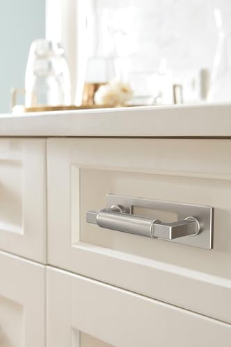 Image of Amerock Medora 3 inch Satin Nickel Backplate | Decorative zinc cabinet hardware backplate designed to complement knobs and pulls while protecting cabinet surfaces
