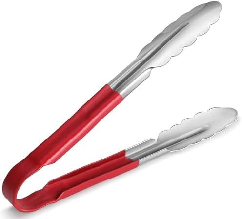 Handcrafted Stainless Steel Utility Tongs – 23 cm Long with Red Vinyl Coating