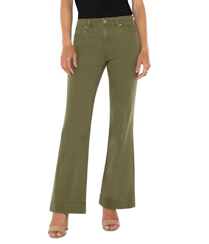 Liverpool Los Angeles Women's Hannah Flare with Wide Hem Mid Rise Slub Stretch Twill in Spanish Olive, Spanish Olive, Size: 6, Inseam: 31