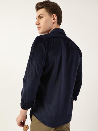 Image of Thomas Scott Men's | Solid | Textured Fabric | Full Sleeve | Slim Fit | Polyester-Blend | Spread Collar | Casual Shirt