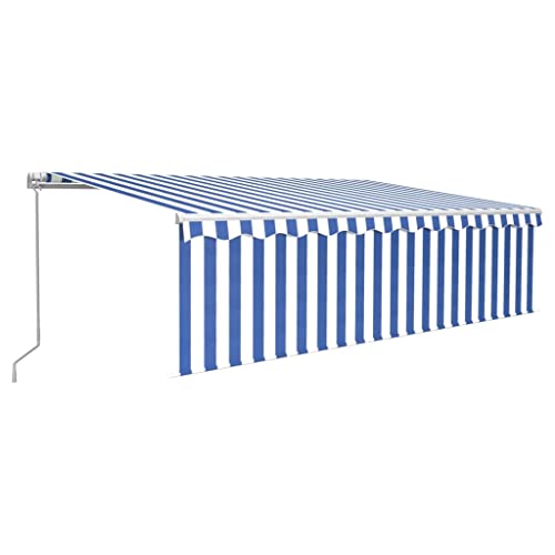 Toldo de jardín para balcón, toldo para terraza, toldo con brazo articulado, retráctil con persiana, 5 x 3 m, azul y blanco, para terraza
